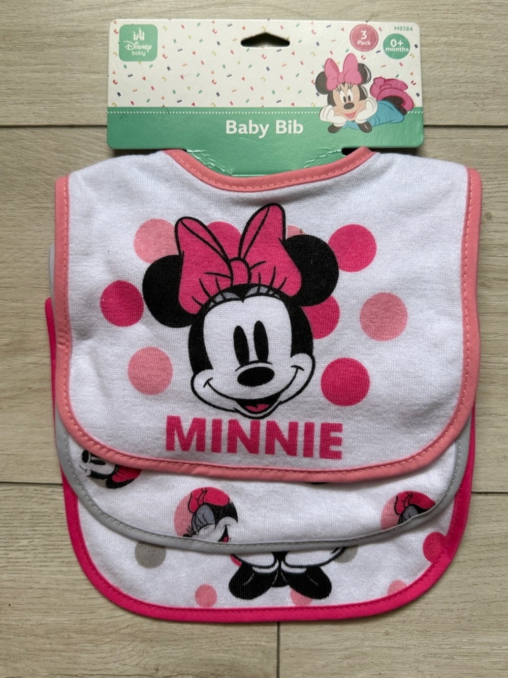 Disney Minnie Mouse Baby Bibs in Pink and White